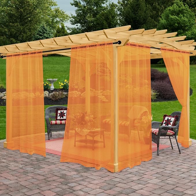 Outdoor Sheer Curtains for Patio Waterproof, 4 Panels Rod Pocket Indoor/Outdoor by Awnmeow