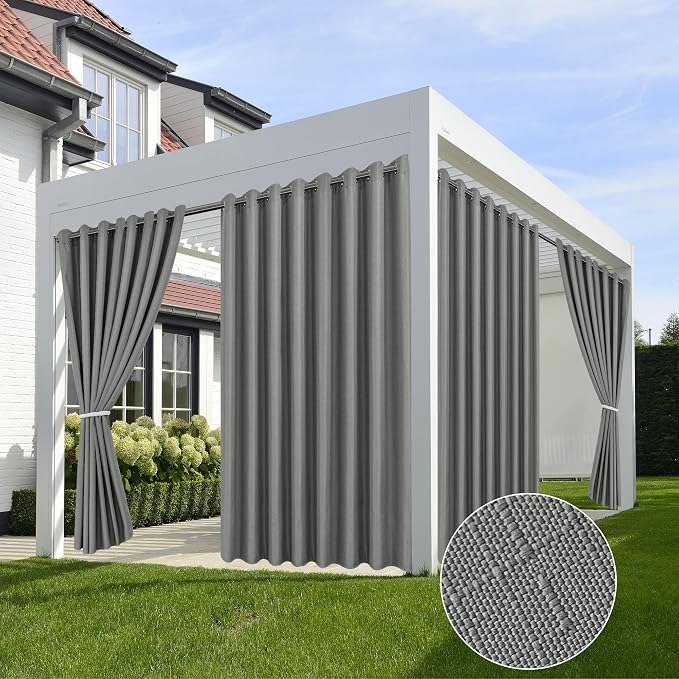 Linen Outdoor Curtains for Patio Waterproof 4 Pcs 110x95 In Light Grey | Light by HolidayIdeas