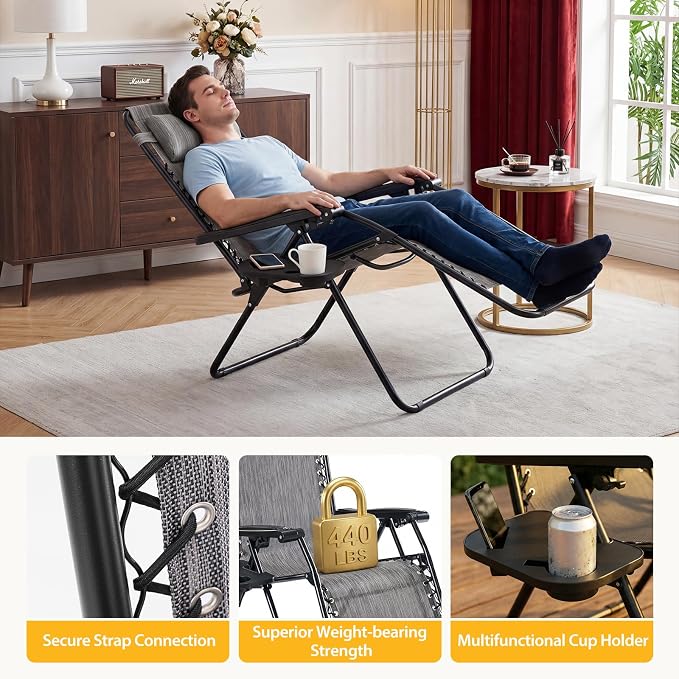 NEWBULIG Zero Gravity Chairs Set of 2, Folding Lounge Recliner Chair | Portable - Image 4