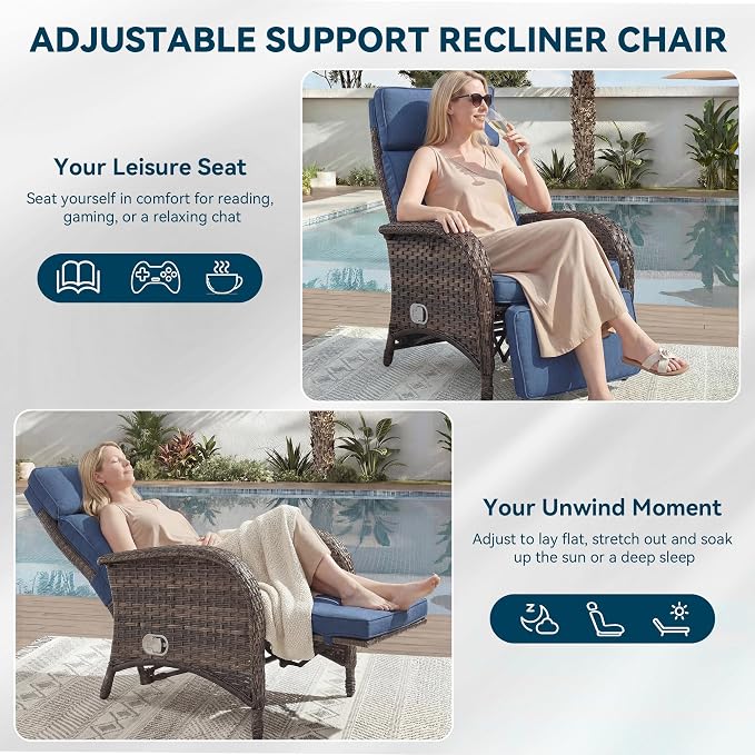 3 Pieces Zero Gravity Wicker Patio Recliner Chairs Set of 2 - Image 3