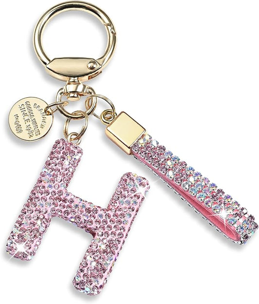 Pink Blue White Initial Letter Keychain Gift for Women Girls Bling Sparkly Cute Backpack Car Key Accessories Lanyard
