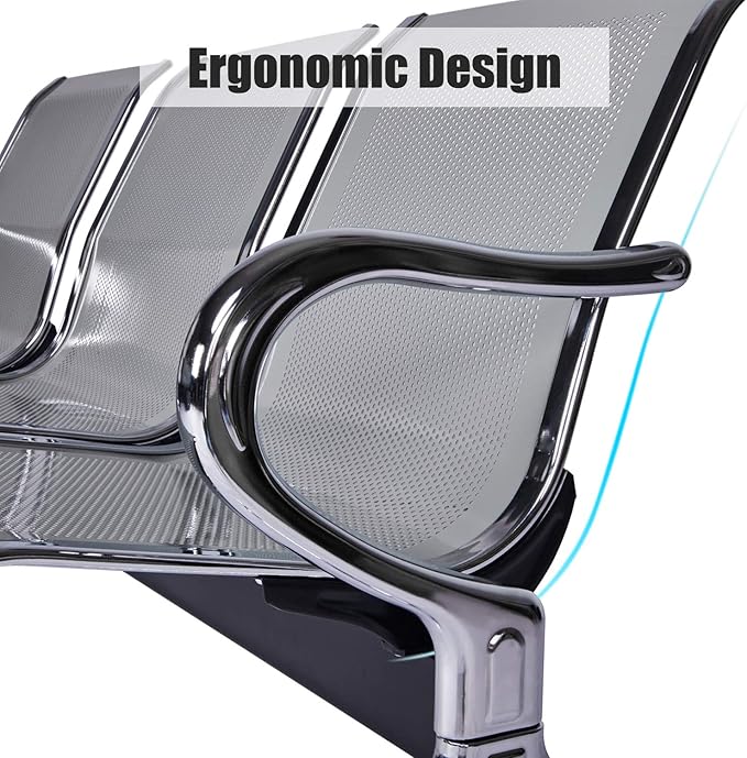 Kinfant Waiting Room Chair Bench - Guest Reception Chairs for Airport Hospital Bank Salon Barber Hall Room Conference (2+3-seat, Silver-Mesh)