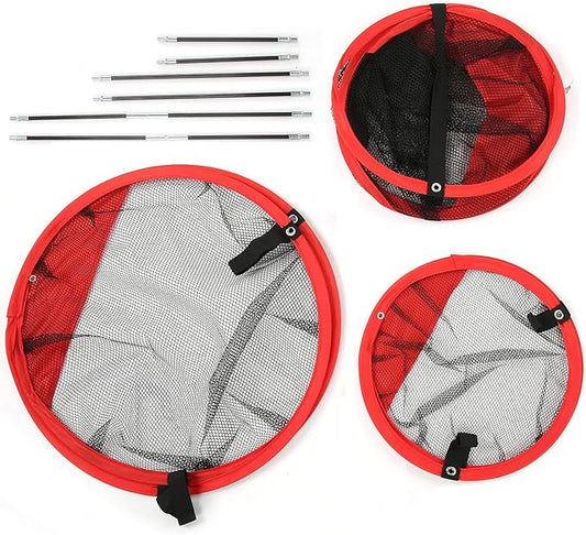 3 in 1 Golf Chipping Net Set, Golf Target Practice Net with 3 Different Sizes, Foldable Nylon Training Net for Indoor and Outdoor Use, Includes Collapsible Fiber Support Rods for E