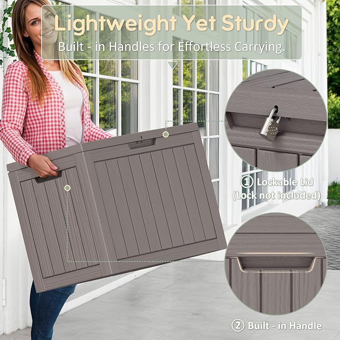 55 Gallon Outdoor Storage Box, All-Weather Resin Deck Box Outdoor Waterproof - Image 4