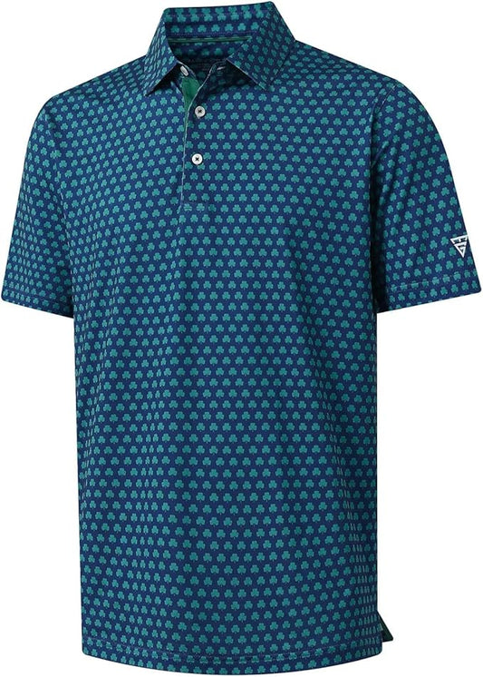 M MAELREG Mens Golf Shirt Short Sleeve Dry Fit Print Moisture Wicking Performance Patterns Collared Polo Shirt