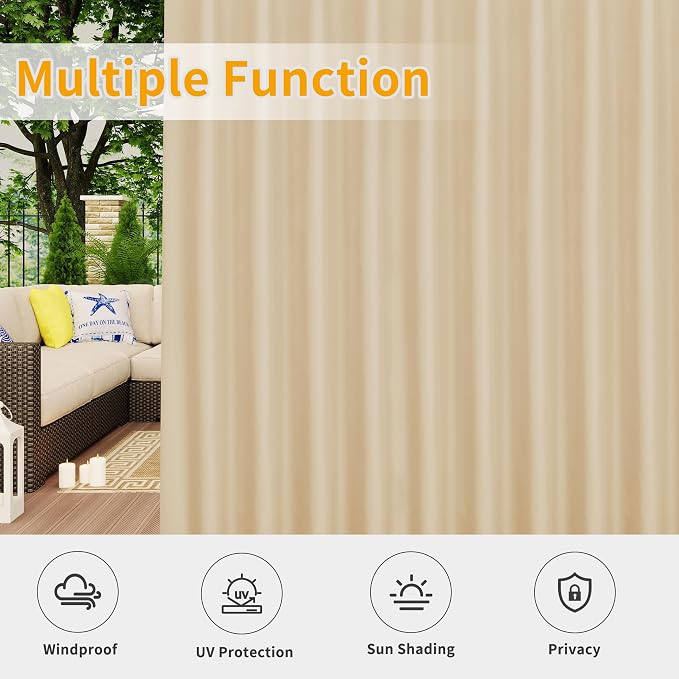Easy-Going Outdoor Patio Curtains 2 Panels, 110x120 inch, Porch and Pergola - Image 5