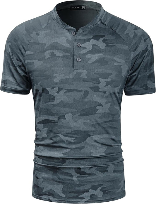 TAPULCO Mens Collarless Golf Shirts Short Sleeve Dry Fit Stretch Casual Breathable Lightweight Tshirts