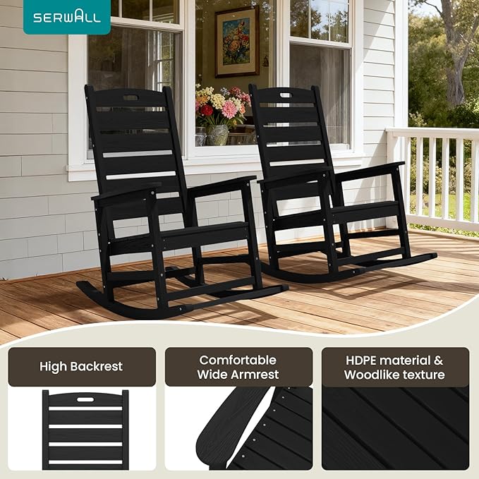 SERWALL Outdoor Rocking Chair Set of 6, Oversized HDPE Rocker, all Weather - Image 9