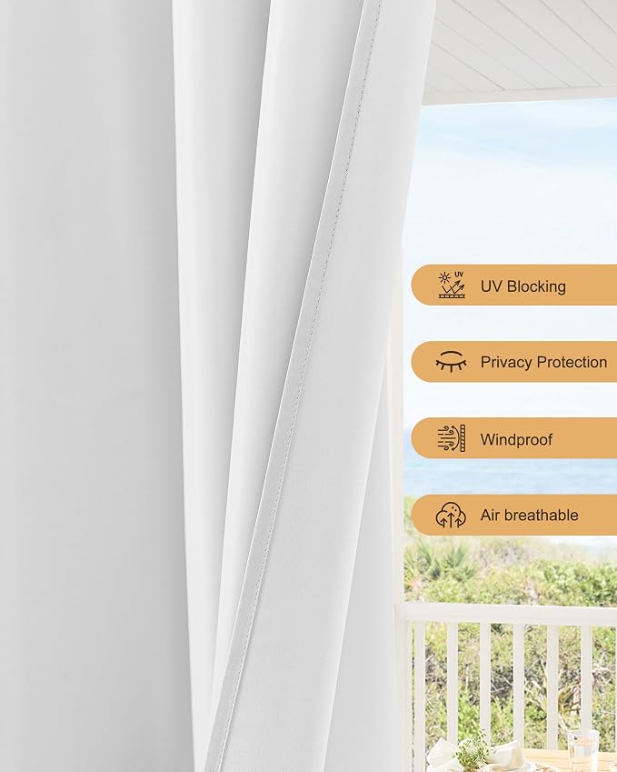 Outdoor Curtains for Patio Waterproof Rod Pocket 4 Pcs 54x84 Inch White | - Image 4