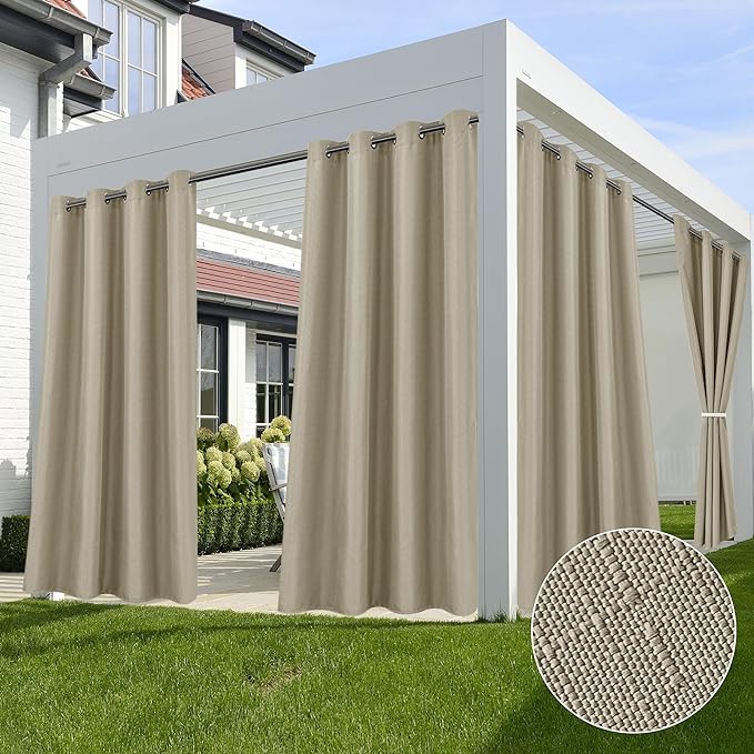 Linen Outdoor Curtains for Patio Waterproof 4 Pcs 54x120 In Taupe | Light by HolidayIdeas