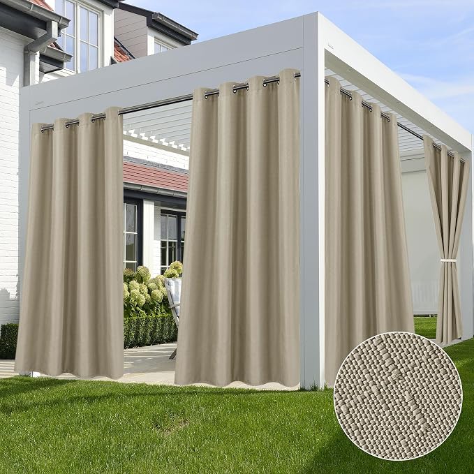 Linen Outdoor Curtains for Patio Waterproof 4 Pcs 54x108 In Taupe | Light by HolidayIdeas