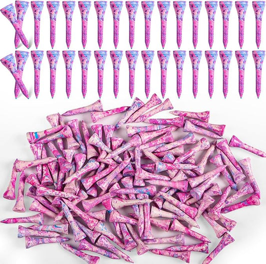 Amy Sport Golf Tees Styllish Bamboo Wooden Coloured Painted Bulk 200 Pack 1 1/2 3 1/4 2 3/4 Inch Tee, Enhanced Visibility Color Purple Pink Green Blue, Practice for Men Women
