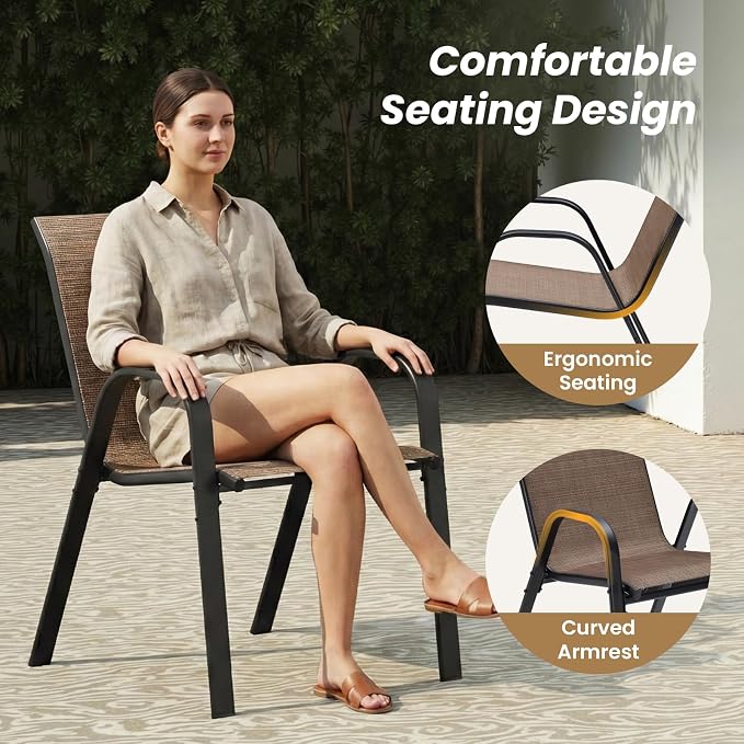 Stackable Patio Chairs Set of 2, Stackable Outdoor Dining Chair - Image 7