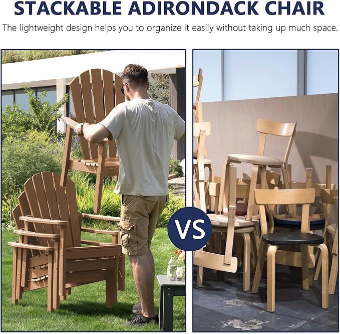 Compact Stackable Adirondack Chairs Set of 4, Teak | 26.3" Wide HDPE, - Image 4