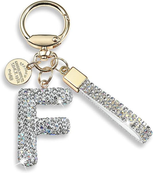 Pink Blue White Initial Letter Keychain Gift for Women Girls Bling Sparkly Cute Backpack Car Key Accessories Lanyard