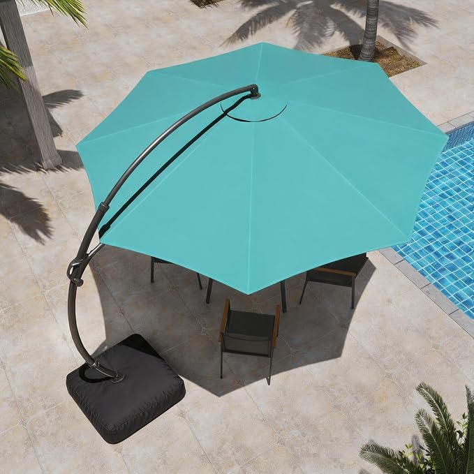 Outdoor Patio Umbrella with Base, 12 FT Deluxe Curvy Cantilever Umbrella Heavy - Image 2