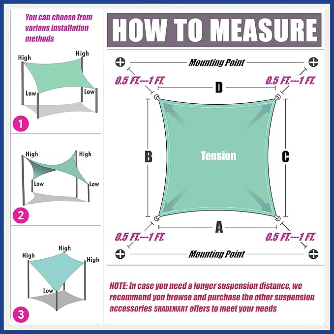 13' x 17' Blue Sun Shade Sail UPF50 Rectangle smTAPR0816 Canopy Fabric Cloth - Image 6