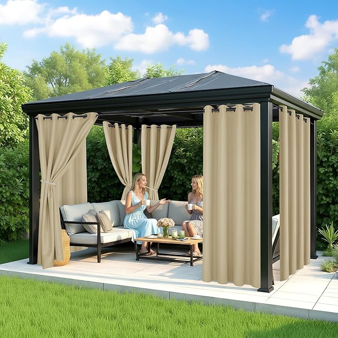 Outdoor Curtains for Patio Waterproof, 8 Drape Panels, Sun Shades | Privacy & - Image 4