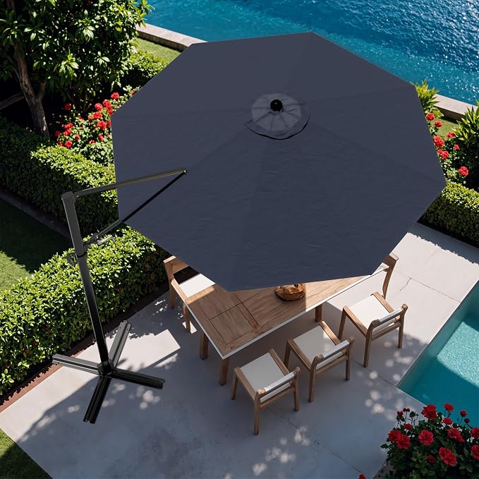 Devoko 10ft Cantilever Patio Umbrella, Round Large Outdoor Umbrella - Image 8
