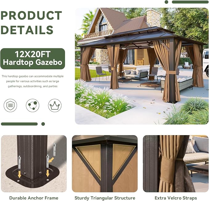 Aoxun 12'x20' Hardtop Gazebo - Image 4