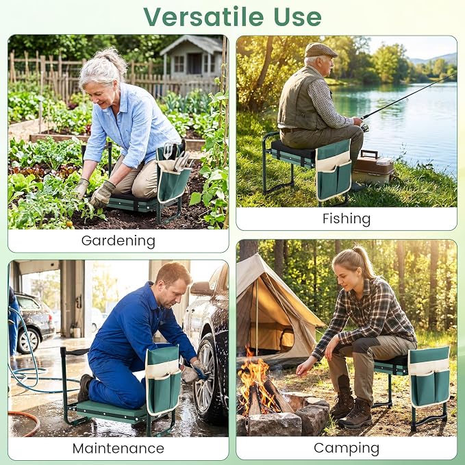 2-in-1 Garden Kneeler and Seat, Folding Garden Seat w/EVA Foam Kneeling Pad & - Image 7