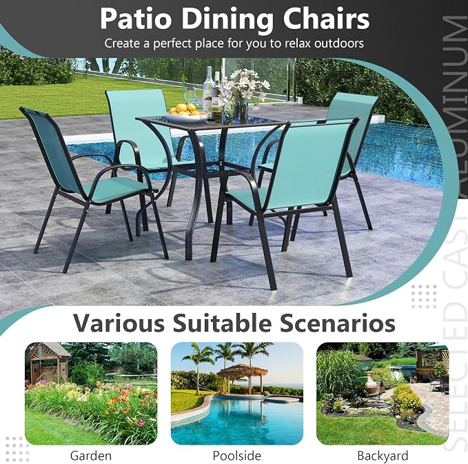Giantex Set of 4 Stackable Patio Chairs, All Weather Resistant, Breathable & - Image 9