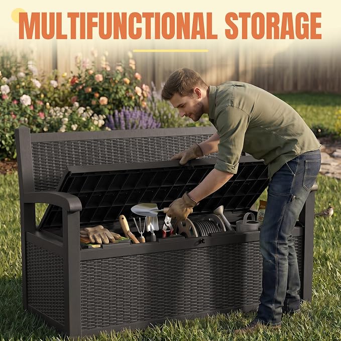 Storage Bench Outdoor Deck Box, 100 Gallon Lockable Patio Furniture | - Image 7