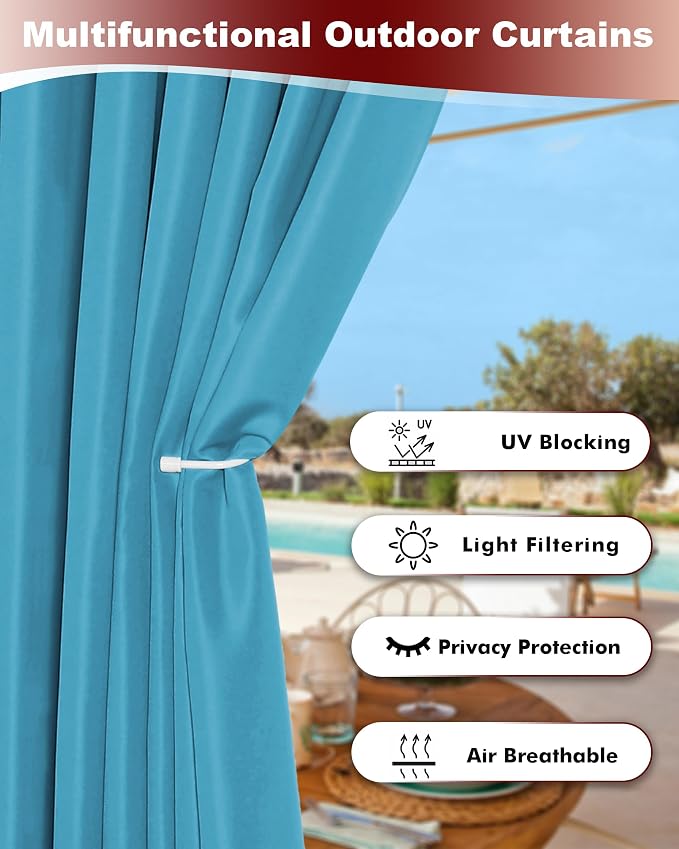 Grommet Outdoor Curtains for Patio Waterproof 8 Pcs 54x120 In Teal | - Image 3