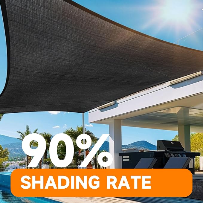 90% Shading Rate 10'x20' Black Shade Cloth, UV Resistant Durable Mesh Tarp - Image 7