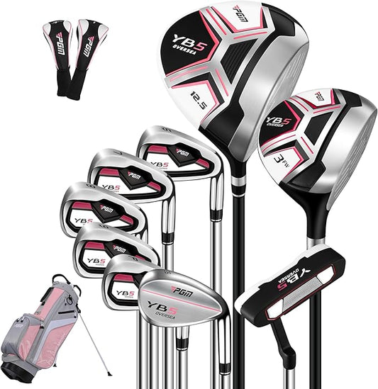 PGM 12/15 Pieces Women's Complete Golf Club Set – Full Set with 460cc Driver, Fairway Wood, Hybrid, Irons, Putter, Golf Stand Bag - Golf Clubs Women Right Handed