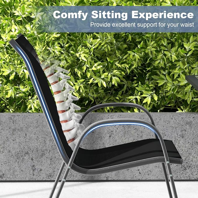 MEDIMALL Patio Chairs, Stackable Patio Chairs Set of 4, Outdoor Dining Chairs - Image 5
