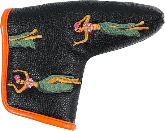 Golf Club Headcover, Premium Leather Embroidery Mallet Putter Cover Blade Head Covers, Stylish Golf Accessories, Great Golf Gifts for Men and Women Golfers
