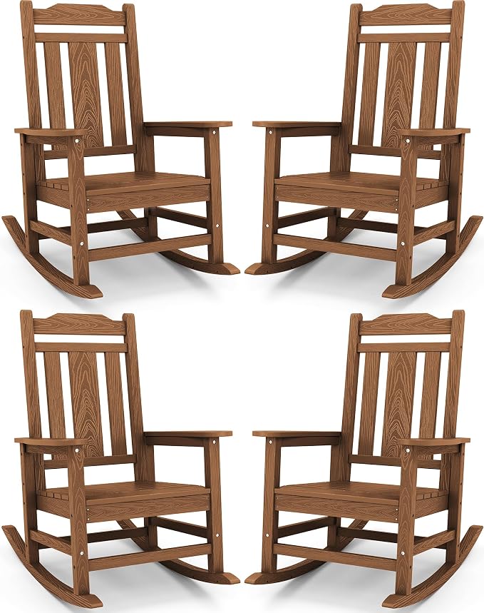 SERWALL Oversized Outdoor Rocking Chairs Set of 4, HDPE Patio Rocker, All by Unknown