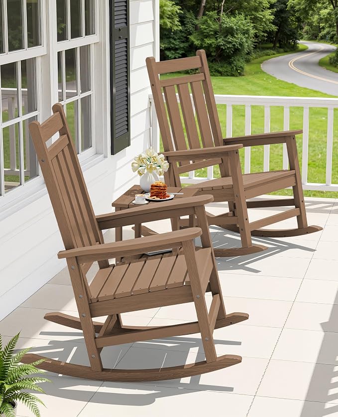 Oversized Outdoor Rocking Chair Set of 4, HDPE Patio Rockers - Image 2