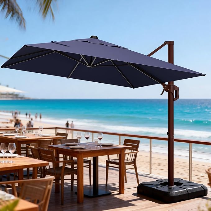 9' X 12' Cantilever Patio Umbrella Rectangle Outdoor Umbrella, 6-Level Tilt & by ORYNTREX