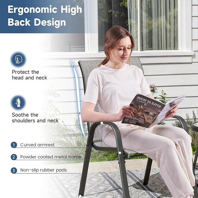Amopatio Patio Chairs Set of 6, Outdoor Stackable Dining Chairs - Image 5