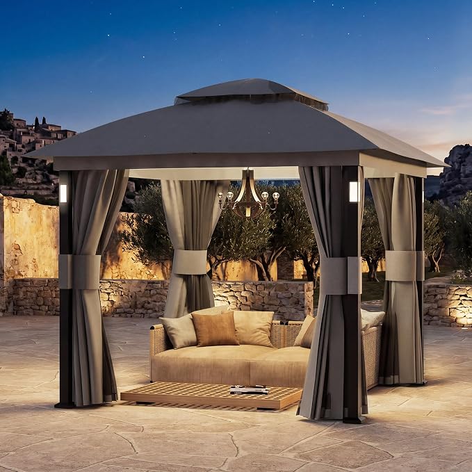 Patio Gazebo 8'x8' with LED Lights & Bluetooth Speaker, Heavy Duty Outdoor - Image 2