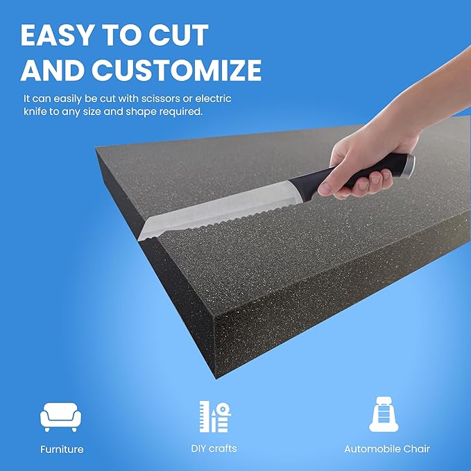 QOMFY 6" Height x 18" Width x 24" Length Charcoal Upholstery Foam Sheet | Made in USA | Multi-Purpose Foam for Upholstery, DIY, Packaging & Acoustic Projects