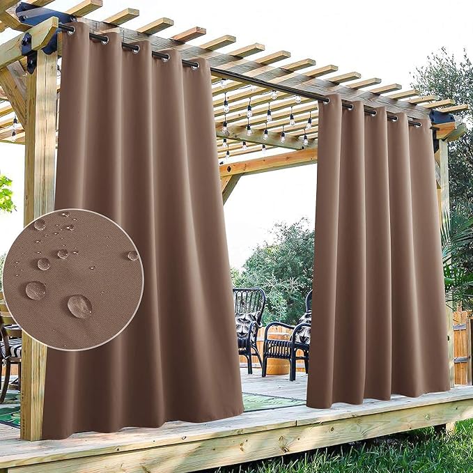 Outdoor Patio Curtains Waterproof W70 x L95 Inch Mocha, 1 Panel | Window Panels by StangH