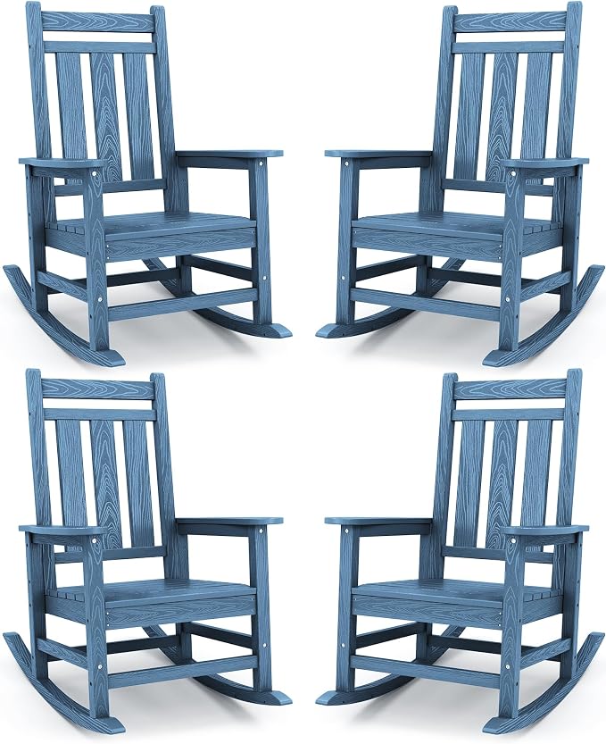 Oversized Outdoor Rocking Chair Set of 4, HDPE Patio Rockers by KINGYES