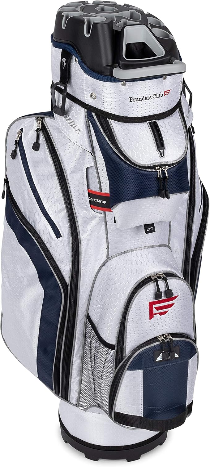 Founders Club 3rd Generation Club Lock Organizer Golf Cart Bag with 14 Way Anti Rattle Divider Top- Free Snap On Rain Hood-Full Length Dividers