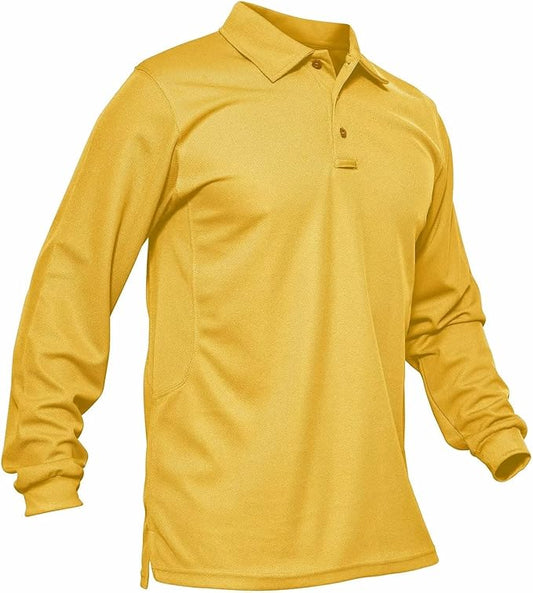 MAGCOMSEN Men's Polo Shirts 3 Button Quick Dry Performance Long Sleeve Tactical Shirts Pique Jersey Golf Shirt