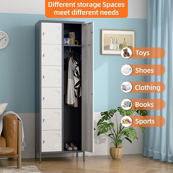 METAN Metal Locker for School Office Gym Bedroom, 8 Doors Steel Storage Locker Cabinet for Employees, Industrial Storage Locker, Assembly Required (Gray White)