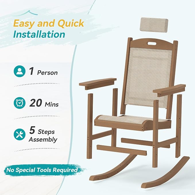 3-Piece Outdoor Rocking Chair Set, HDPE Patio Rocking Chair - Image 8