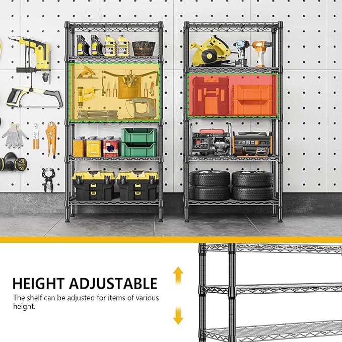 M MZG 1250 lbs 5 Tier Shelf Metal Storage Shelves Wire Rack Closet Organizers - Image 7