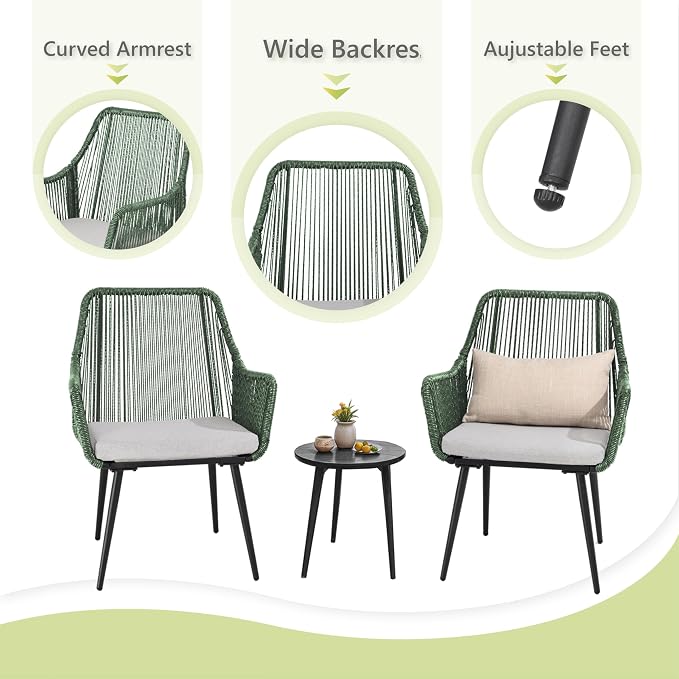 Patio Dining Chairs Outdoor Dining Chairs Set of 4, Woven Twisted Wicker Rattan - Image 6