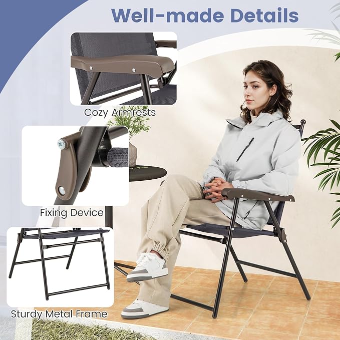 GIANTEX Set of 4 Patio Folding Chairs, Outdoor Patio Dining Chairs w/Armrest - Image 6