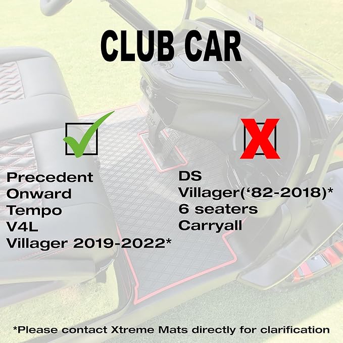 Xtreme Mats Club Car Compatible Golf Cart Mat, Full Coverage Rubber Floor Liner - Fits Club Car Models Precedent (2004-2025)/Onward & Tempo (2017-2025)/Villager & V4L (2019-2024) - Beige Trim