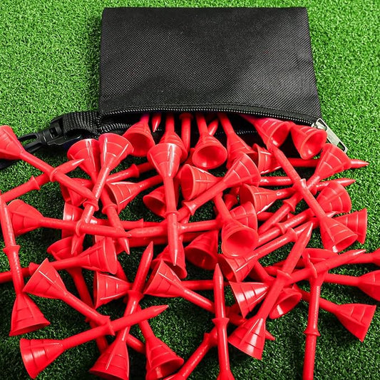 Golf Tees Plastic 3 1/4 inch Unbreakable 30 Pack with Pouch Bag, Durable Stable Available 83 mm Long Tee for Golfer Practice