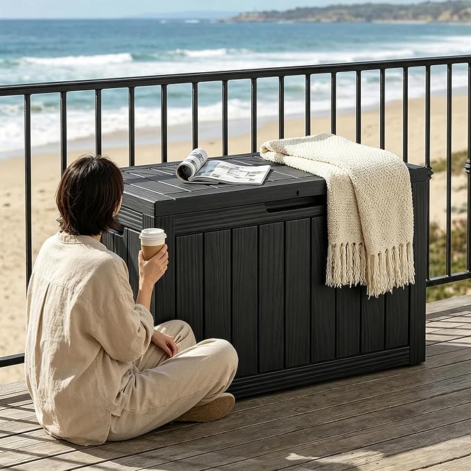 60 Gal Outdoor Storage Box Waterproof Lockable Resin Deck Box | Patio Furniture - Image 7